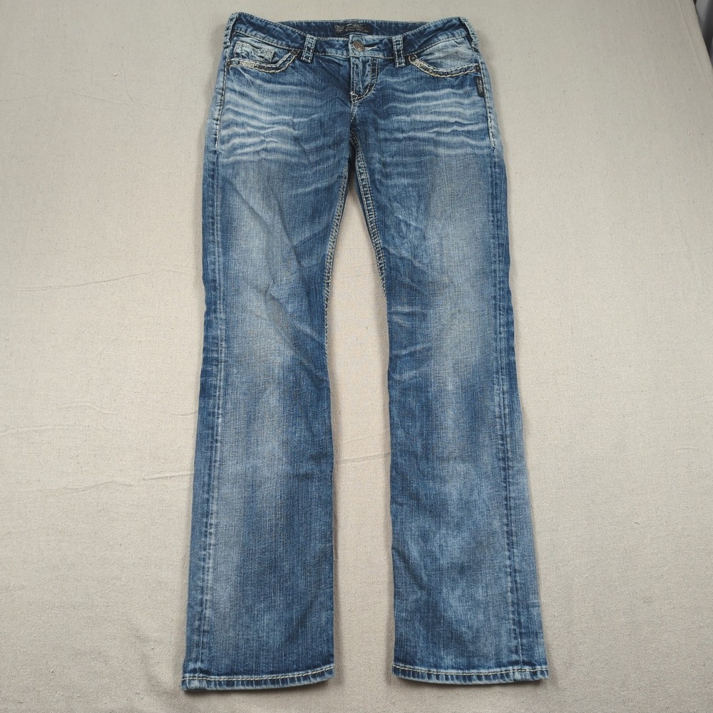 Silver Jeans Womens 30 Blue Aiko Boot Cut Western Cowgirl Casual Acid Wash